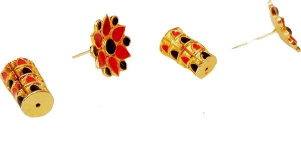 Assamese_Traditional_Copper_Gold_Plated_Red_Black_Colour_Thuria_Stud_Earring_For_Girls_&_Women